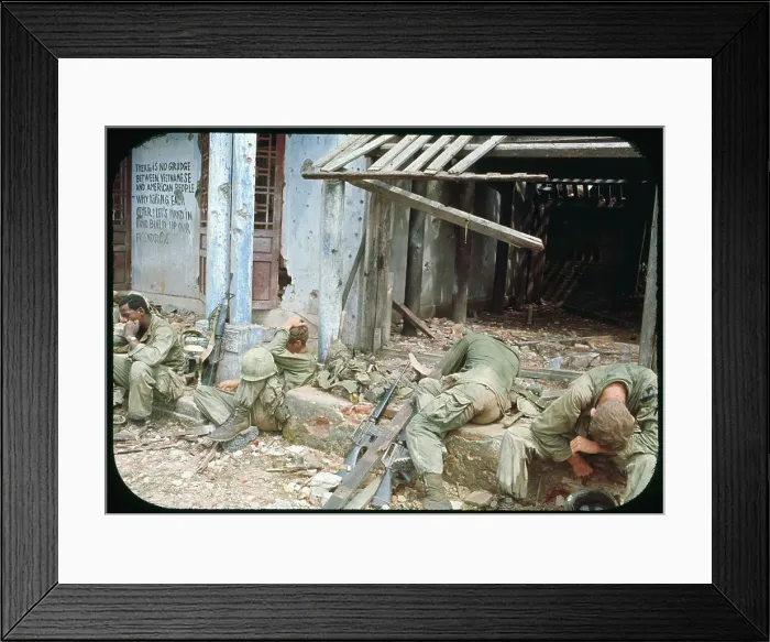 Framed Print : Exhausted GIs Rest in Front of a Ruin Framed Print : Exhausted GIs Rest in Front of a Ruin