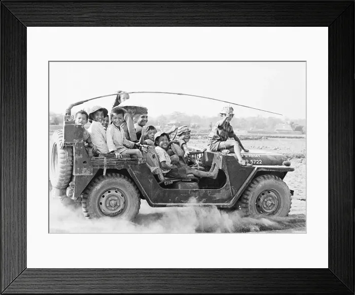 Framed Print : Children Riding in an Army Jeep Framed Print : Children Riding in an Army Jeep