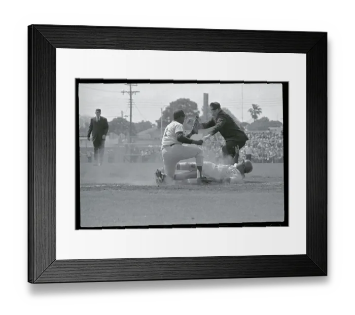 Framed Print : Joe Foy Tagging Out Tommy McCraw