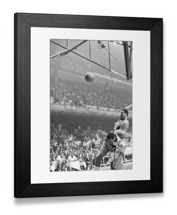 Framed Print : Wilt Chamberlain Landing on Bill Russell's Back Framed Print : Wilt Chamberlain Landing on Bill Russell's Back
