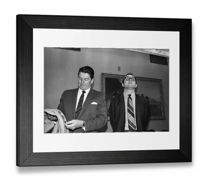Framed Print : Ronald Reagan and Son Mike Standing in Office Framed Print : Ronald Reagan and Son Mike Standing in Office
