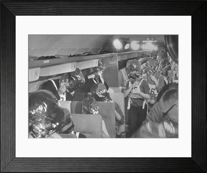 Framed Print : People Wearing Fire Safety Hoods Framed Print : People Wearing Fire Safety Hoods