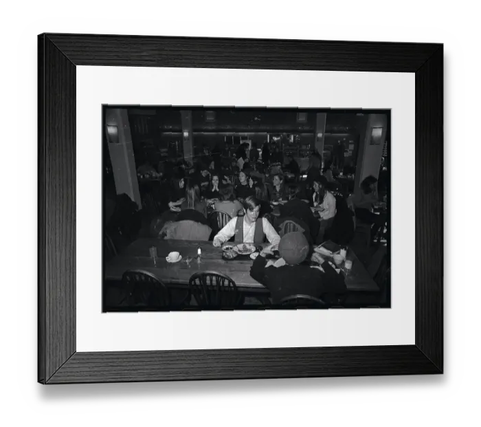 Framed Print : Male Student in Female College Cafeteria Framed Print : Male Student in Female College Cafeteria