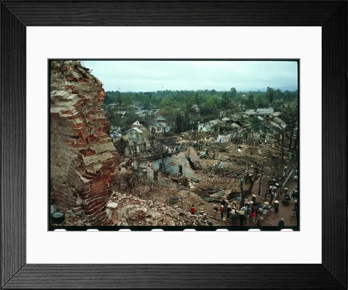 Framed Print : Top View of People Returning to Their Damaged Homes Framed Print : Top View of People Returning to Their Damaged Homes