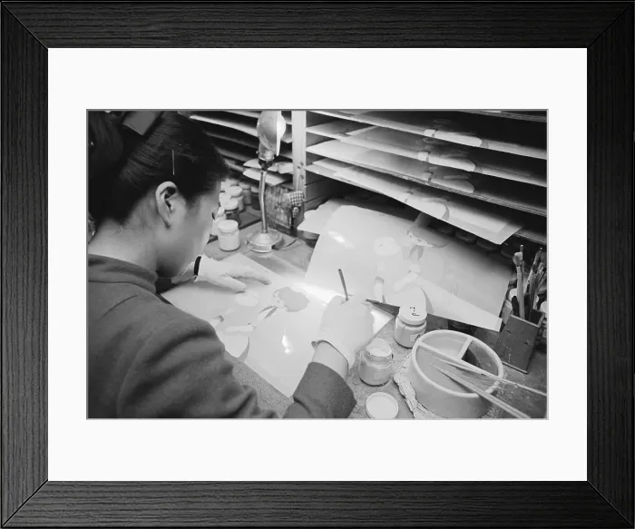 Framed Print : Woman Filling in Outlined Animation Cells Framed Print : Woman Filling in Outlined Animation Cells