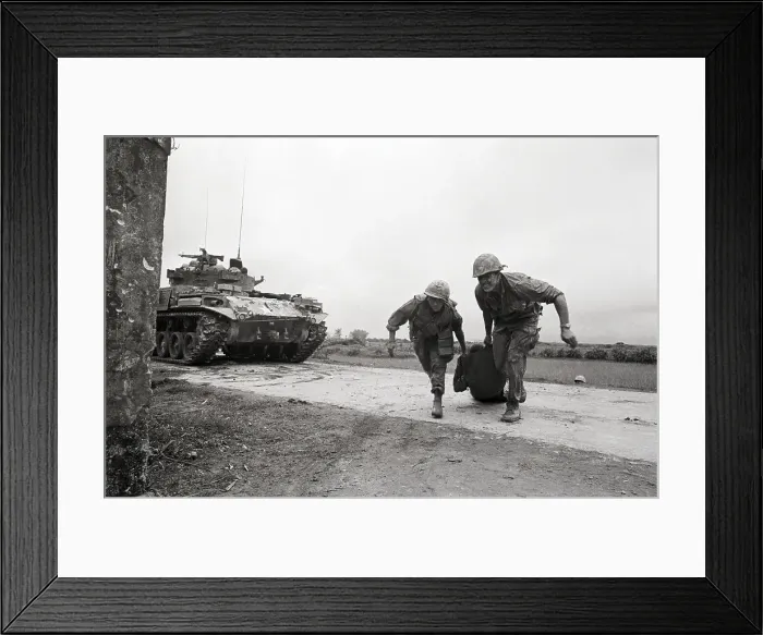 Framed Print : Soldiers Dragging Wounded Gi Across Road Framed Print : Soldiers Dragging Wounded Gi Across Road