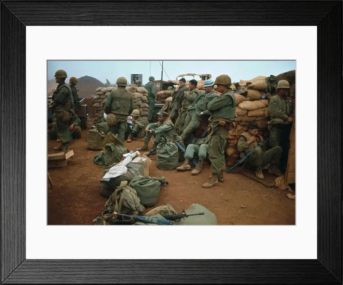 Framed Print : U.S. Marines Standing in Sandbag Fort Framed Print : U.S. Marines Standing in Sandbag Fort