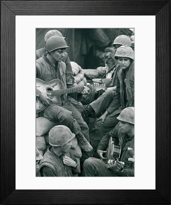 Framed Print : Marine Soldier Playing Guitar to Buddies Framed Print : Marine Soldier Playing Guitar to Buddies