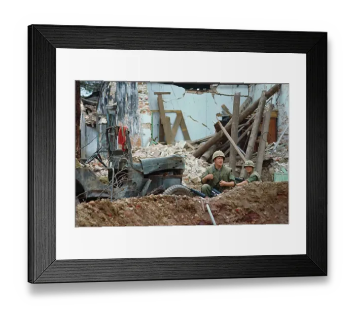 Framed Print : Marines Hiding Behind Jeep Framed Print : Marines Hiding Behind Jeep