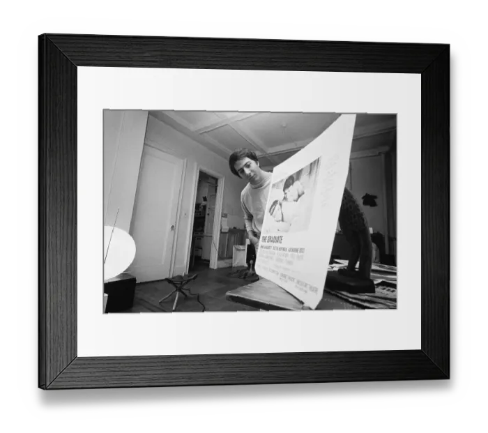 Framed Print : Dustin Hoffman with an Ad for The Graduate