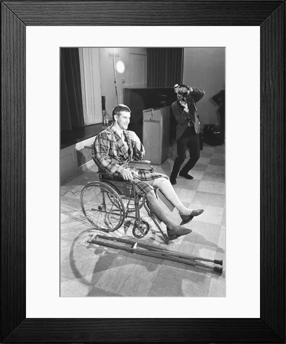 Framed Print : Bobby Orr in Wheelchair at Press Conference Framed Print : Bobby Orr in Wheelchair at Press Conference