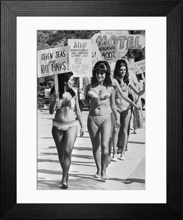 Framed Print : Women in Go-Go Outfits Protesting Framed Print : Women in Go-Go Outfits Protesting