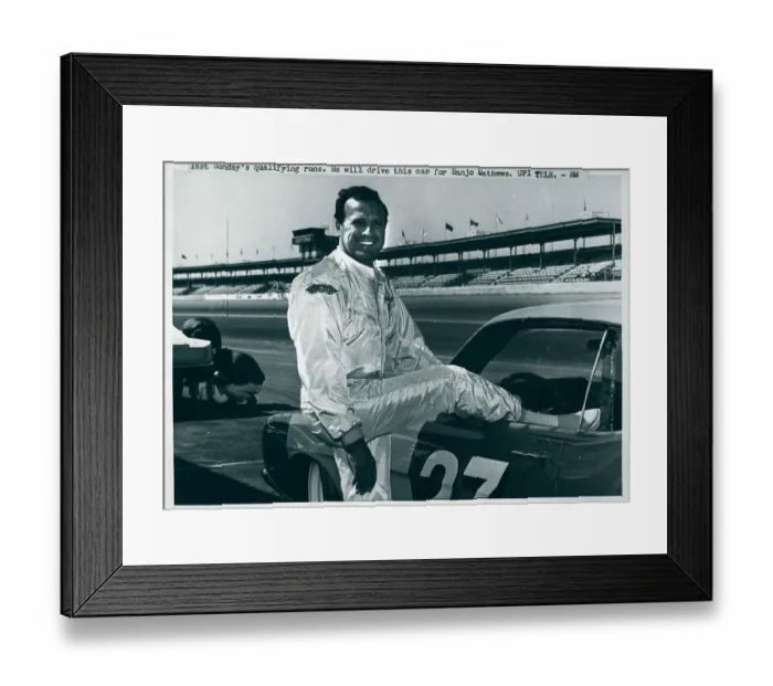 Framed Print : A.J. Foyt Poses by Race Car Framed Print : A.J. Foyt Poses by Race Car