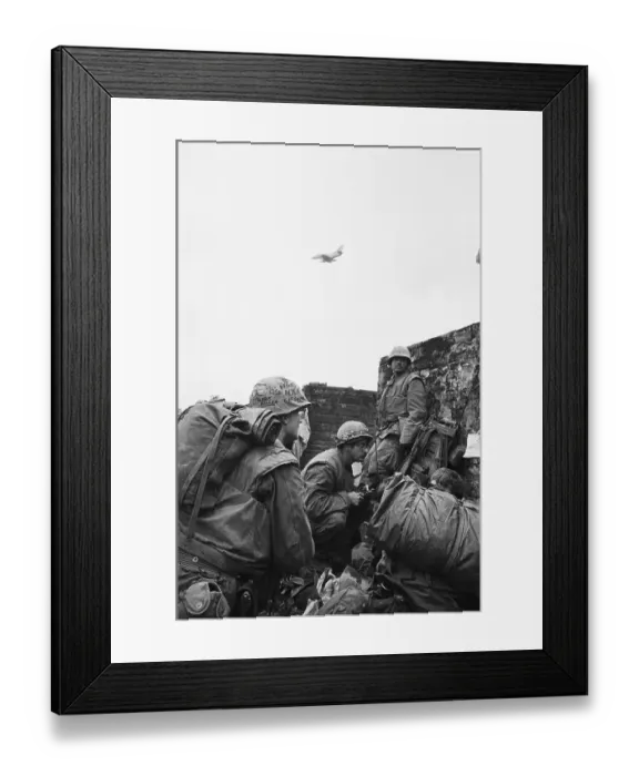 Framed Print : American Soldiers Huddled Behind Wall in South Vietnam Framed Print : American Soldiers Huddled Behind Wall in South Vietnam