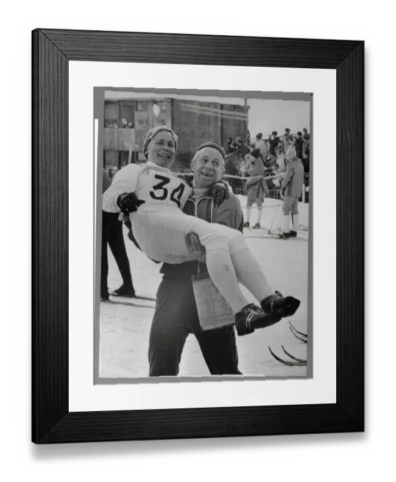 Framed Print : Swedish Skier and Coach Celebrating Victory Framed Print : Swedish Skier and Coach Celebrating Victory