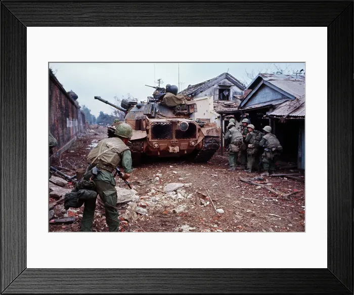 Framed Print : U.S. Marines Hiding Behind Tank Framed Print : U.S. Marines Hiding Behind Tank