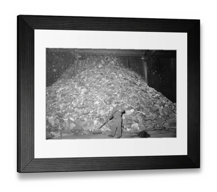 Framed Print : Garbage Collector Sweeping Huge Pile of Trash Framed Print : Garbage Collector Sweeping Huge Pile of Trash