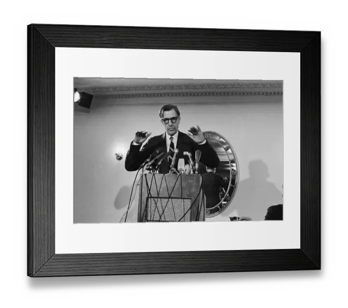Framed Print : John Kenneth Galbraith Speaking at Press Conference Framed Print : John Kenneth Galbraith Speaking at Press Conference