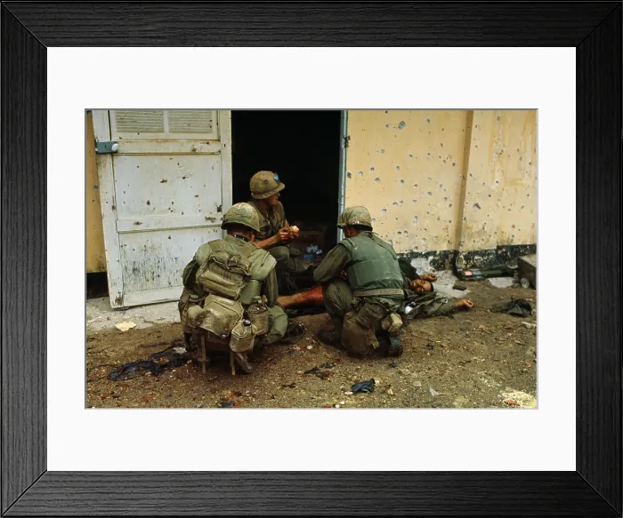 Framed Print : Marines Treating a Friend's Bullet Wound