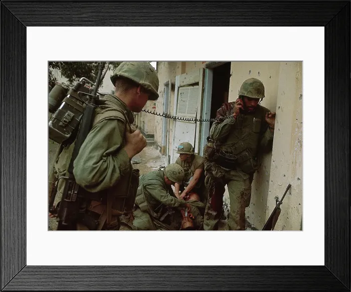 Framed Print : Marines Around Wounded Soldier Framed Print : Marines Around Wounded Soldier