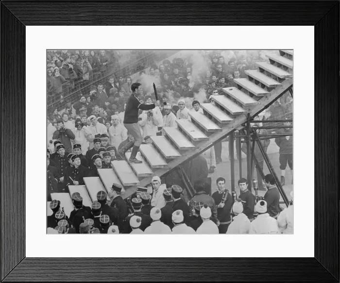 Framed Print : Athlete Running on Stairs with Olympic Torch Framed Print : Athlete Running on Stairs with Olympic Torch