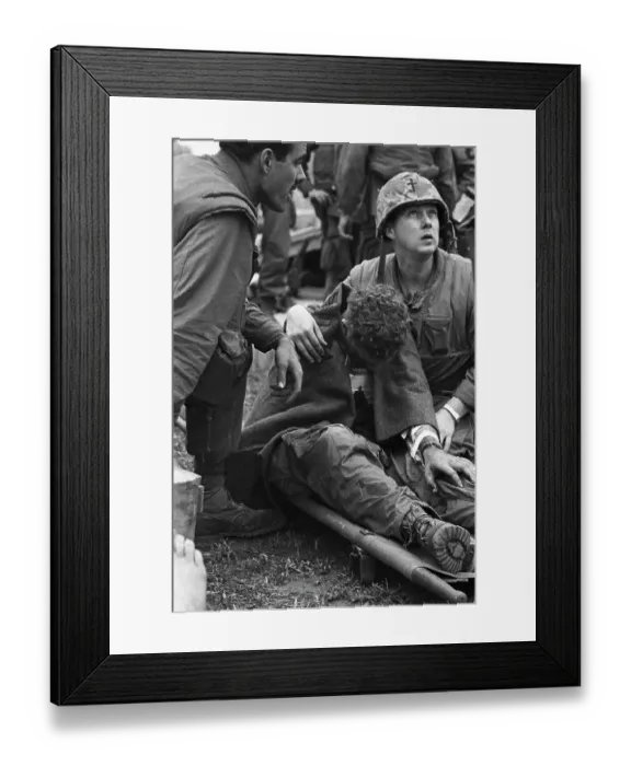 Framed Print : Wounded Soldier with Chaplain Framed Print : Wounded Soldier with Chaplain