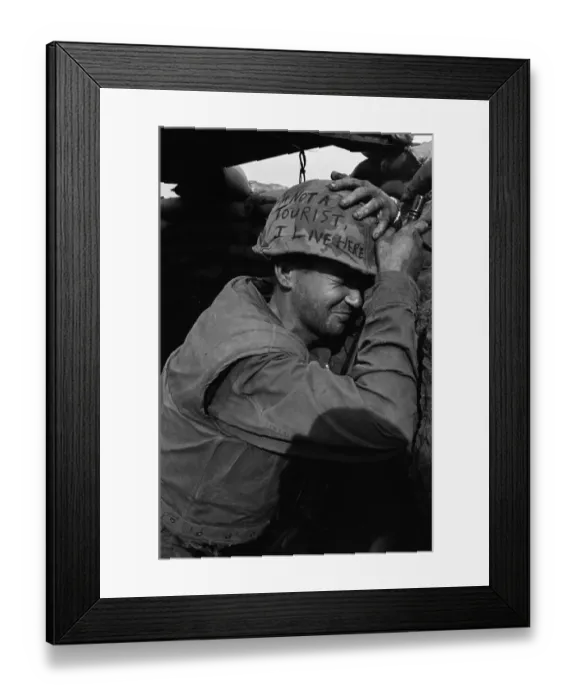 Framed Print : Soldier Holding His Helmet on Head Framed Print : Soldier Holding His Helmet on Head