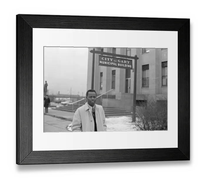 Framed Print : Mayor Richard G. Hatcher Standing in Front of Building Framed Print : Mayor Richard G. Hatcher Standing in Front of Building