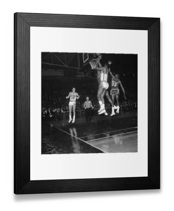 Framed Print : Players Struggle for Basketball Rebound