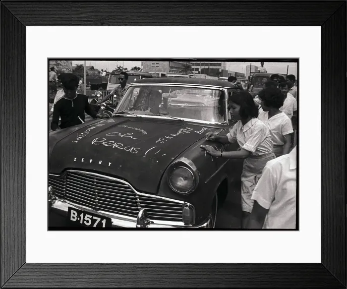 Framed Print : Students Vandalizing Car Framed Print : Students Vandalizing Car
