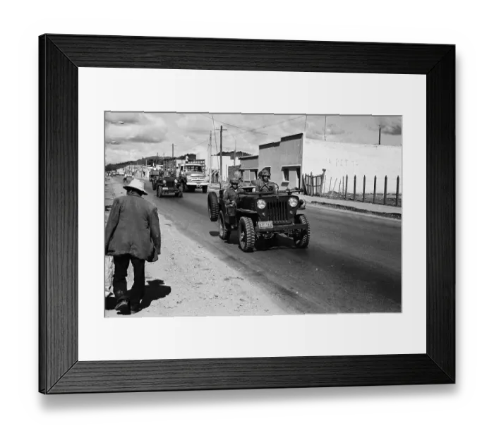 Framed Print : Soldiers in Jeeps Patrolling Street Framed Print : Soldiers in Jeeps Patrolling Street