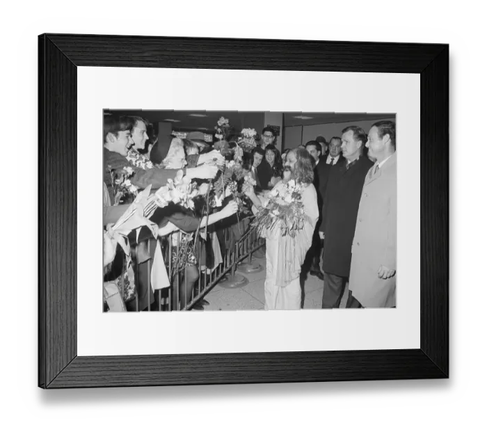 Framed Print : Maharishi Mahesh Yogi Accepting Flowers Framed Print : Maharishi Mahesh Yogi Accepting Flowers