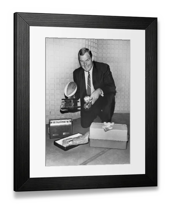Framed Print : Merlin Olsen Posing with Trophies Framed Print : Merlin Olsen Posing with Trophies