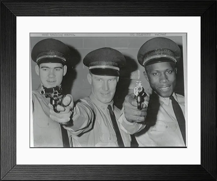 Framed Print : Rookies Practice Aiming Police Weapons Framed Print : Rookies Practice Aiming Police Weapons