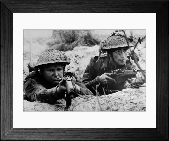 Framed Print : John Lennon Playing a Soldier in Movie Framed Print : John Lennon Playing a Soldier in Movie