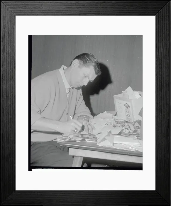 Framed Print : Stan Mikita Answering a Fan Framed Print : Stan Mikita Answering a Fan