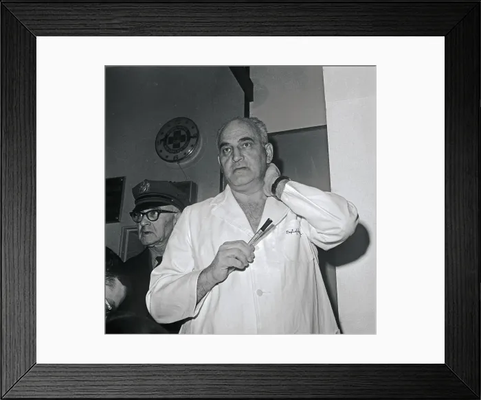 Framed Print : Dr. Adrian Kantrowitz Talking to Newsmen Framed Print : Dr. Adrian Kantrowitz Talking to Newsmen