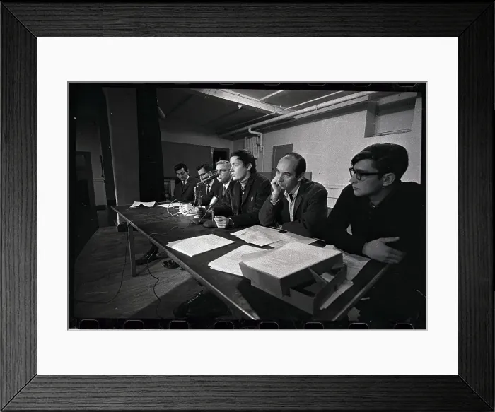 Framed Print : Michael Ferber Speaking at a Press Conference Framed Print : Michael Ferber Speaking at a Press Conference