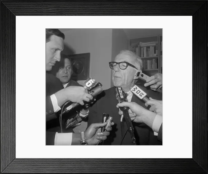 Framed Print : Benjamin Spock Talking into Microphones Framed Print : Benjamin Spock Talking into Microphones