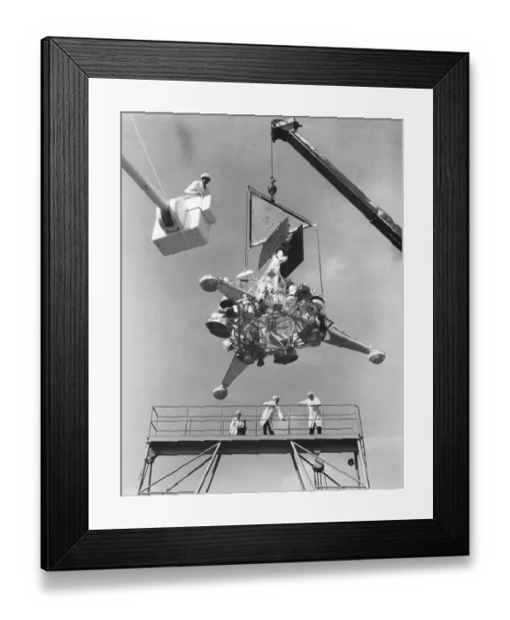Framed Print : Surveyor 7 Spacecraft Hung by a Crane Framed Print : Surveyor 7 Spacecraft Hung by a Crane