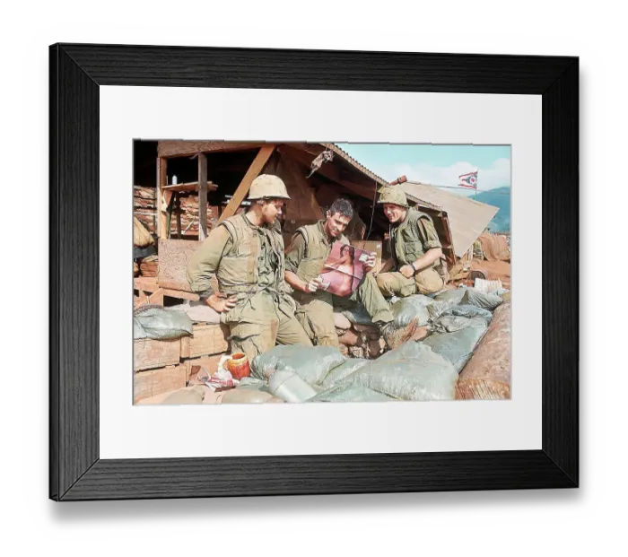 Framed Print : Marines Outside Bunker Admiring Pin-Up Framed Print : Marines Outside Bunker Admiring Pin-Up