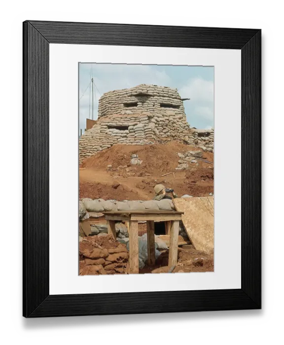 Framed Print : Soldier Keeping Watch Outside Bunker Framed Print : Soldier Keeping Watch Outside Bunker