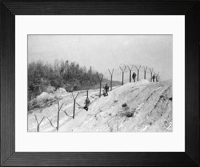 Framed Print : Troops Along DMZ Barrbed Wire Fence Framed Print : Troops Along DMZ Barrbed Wire Fence