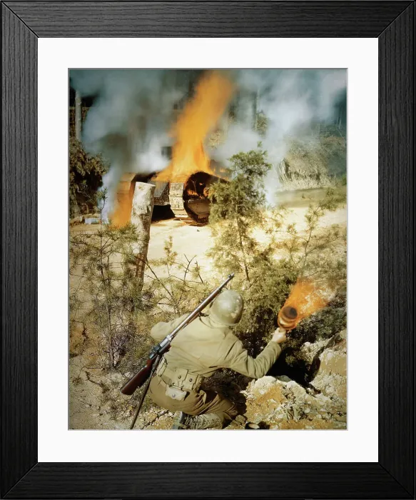 Framed Print : Soldier in Action to Destroy Tank Framed Print : Soldier in Action to Destroy Tank