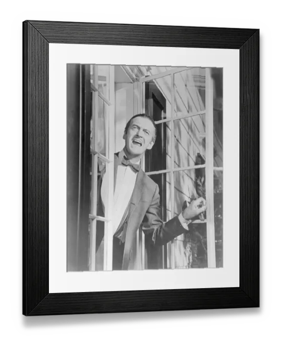 Framed Print : Actor David Niven Leaning out of Window Framed Print : Actor David Niven Leaning out of Window
