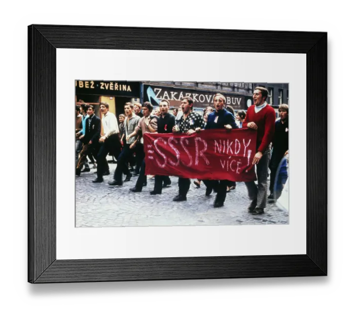 Framed Print : Czech Students Marching with Banner Framed Print : Czech Students Marching with Banner