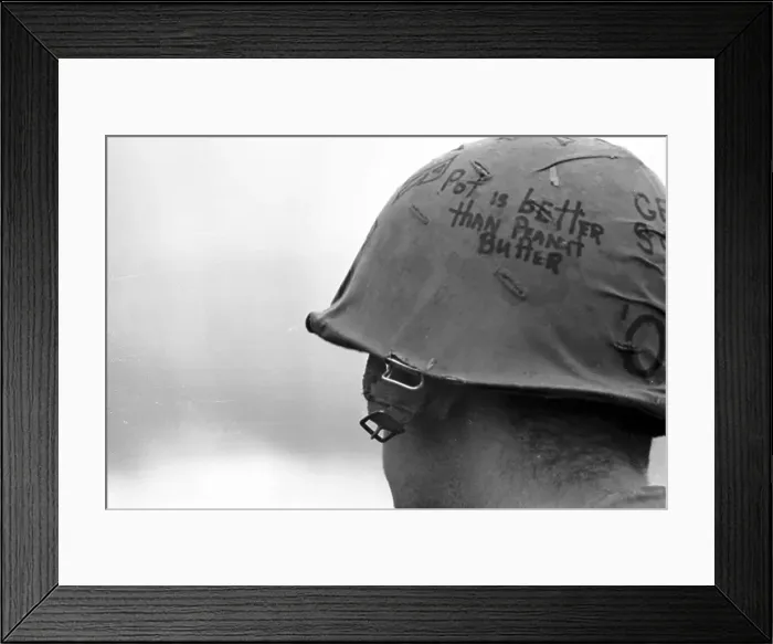 Framed Print : Soldier with Slogan on Helmet