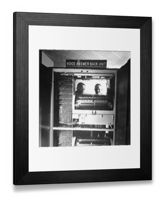 Framed Print : Engineers Inspecting Voice Assembler Unit. New York City, New York State, USA. 1967 Framed Print : Engineers Inspecting Voice Assembler Unit. New York City, New York State, USA. 1967