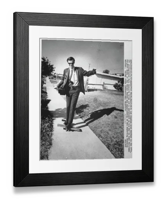 Framed Print : Los Angeles Photographer Skateboards His Way to Work