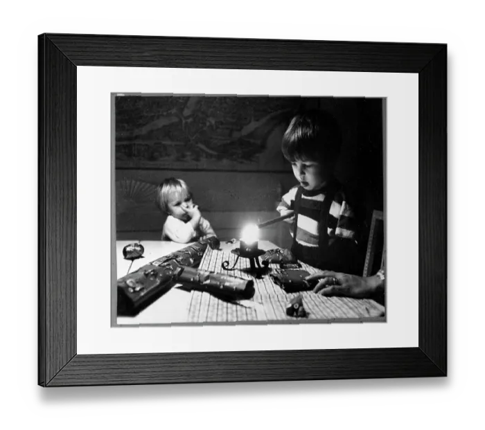Framed Print : Deformed Child Wraps Christmas Presents With Sister Framed Print : Deformed Child Wraps Christmas Presents With Sister